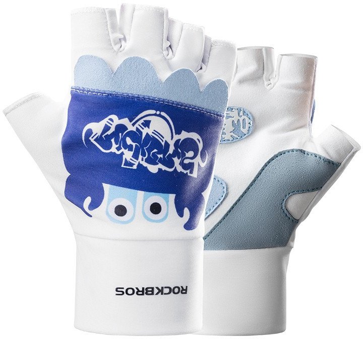 Rękawiczki rowerowe bez palców dziecięce Rockbros, S, biało-niebieskie