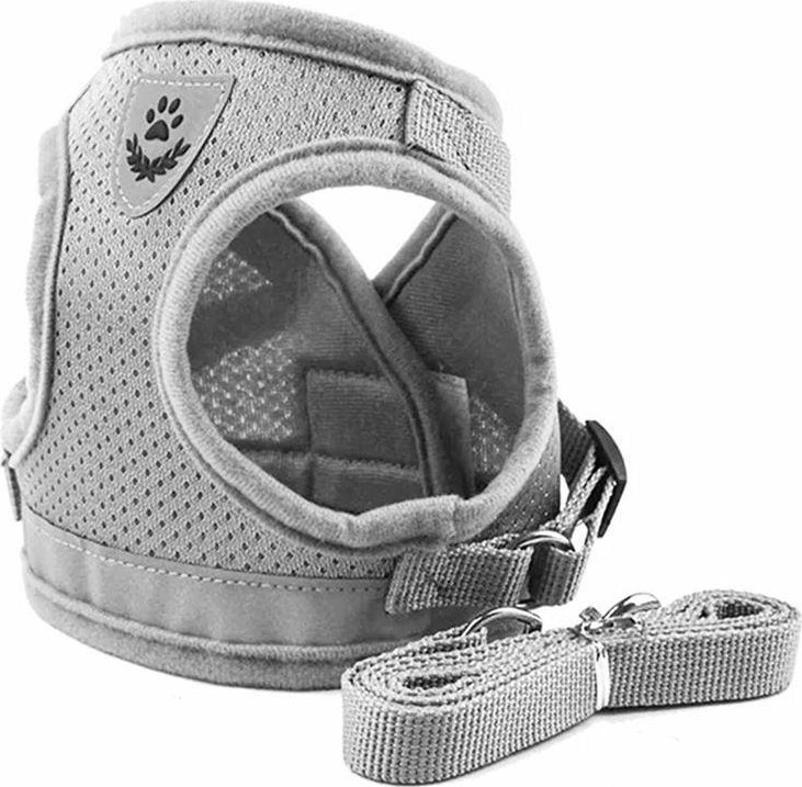 Aptel Bezuciskowe SZELKI ze Smyczą dla Psa i Kota Rozmiar S szare ZW18
