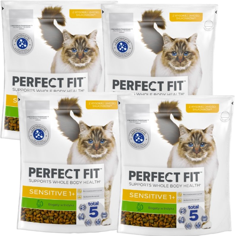 PERFECT FIT (Sensitive 1+) 4x750g Bogaty w indyka - sucha karma dla kota z wrażliwym układem trawiennym