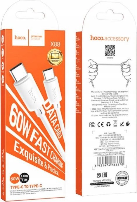 Kabel USB Hoco USB-C - USB-C 1 m Biały