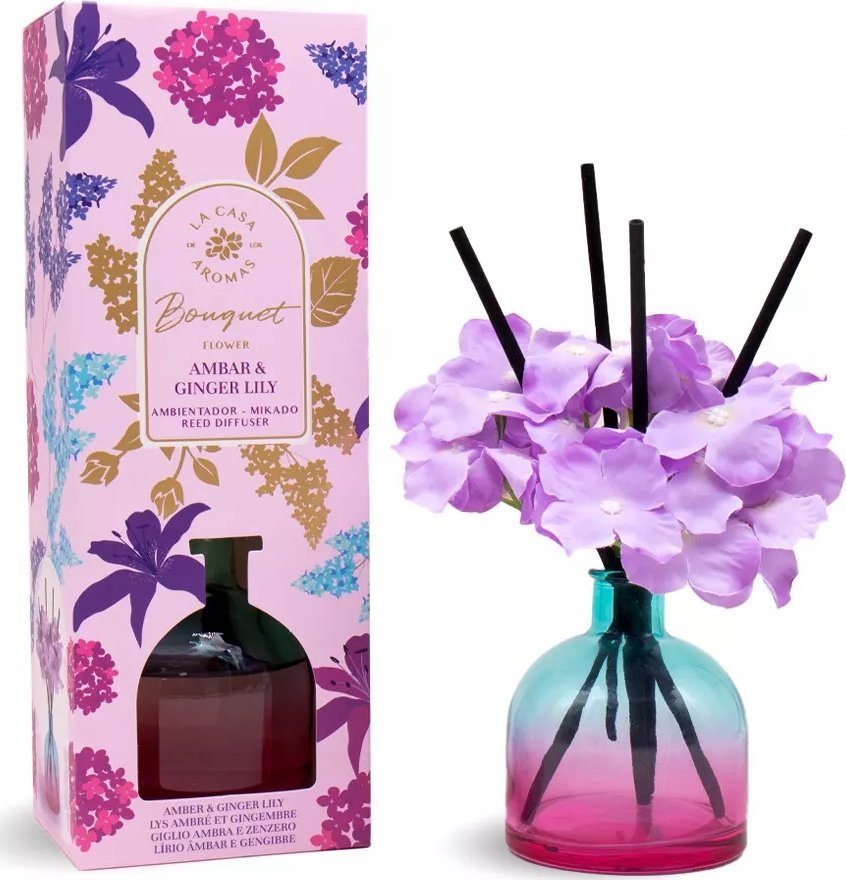 Dyfuzor zapachowy LA CASA DE LOS AROMAS_Flower Bouquet patyczki zapachowe Bursztyn & Lilia Imbirowa 170ml