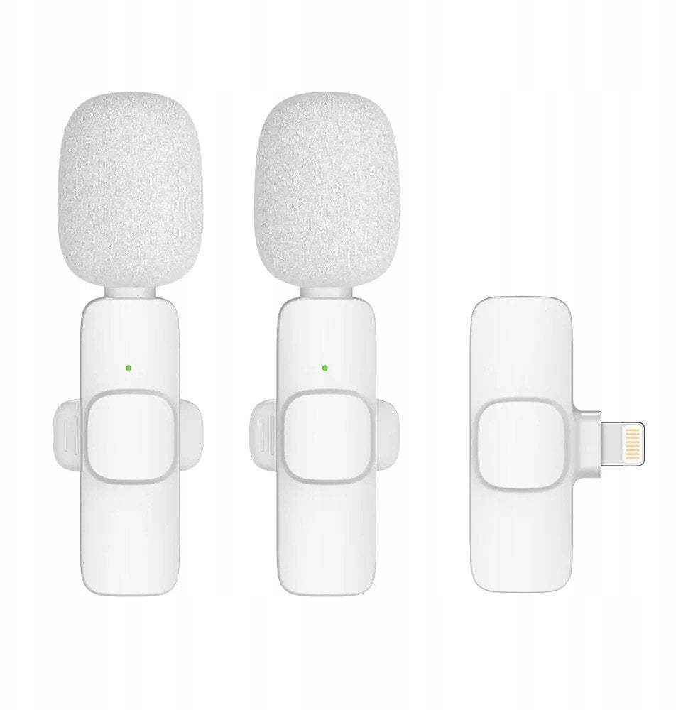 Mikrofon krawatowy bezprzewodowy Lightning podwójny (2 w zestawie) K1 biały
