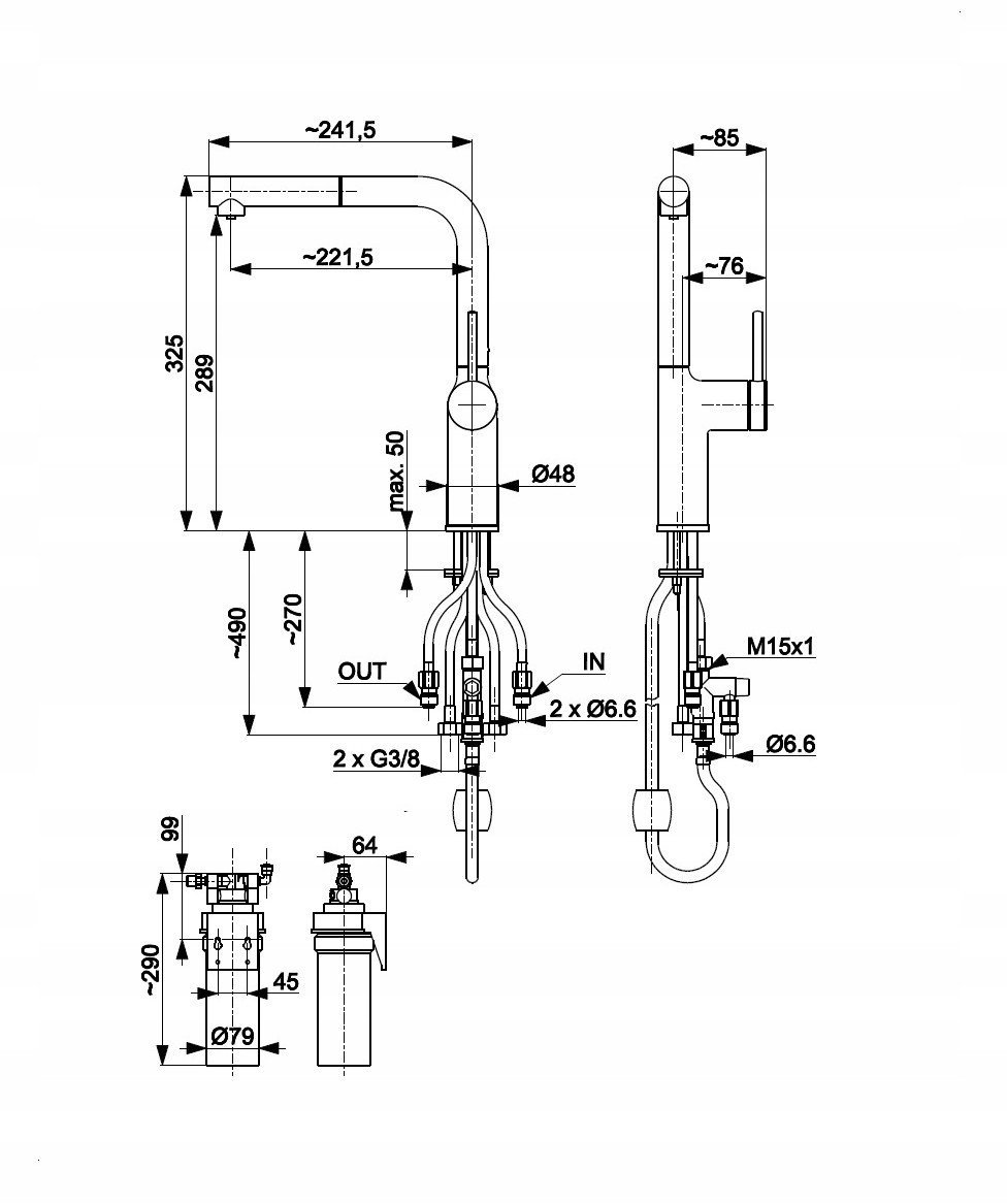 KFA bateria kuchenna z funkcją filtracji wody i wyciąganą wylewką Duero Pure Move Pull-Out + zestaw fitrujący Profine Lilac S, brushed rose gold 6623-