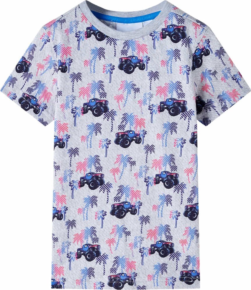 vidaXL Koszulka dziecięca, z monster truckami, szary melanż, 104