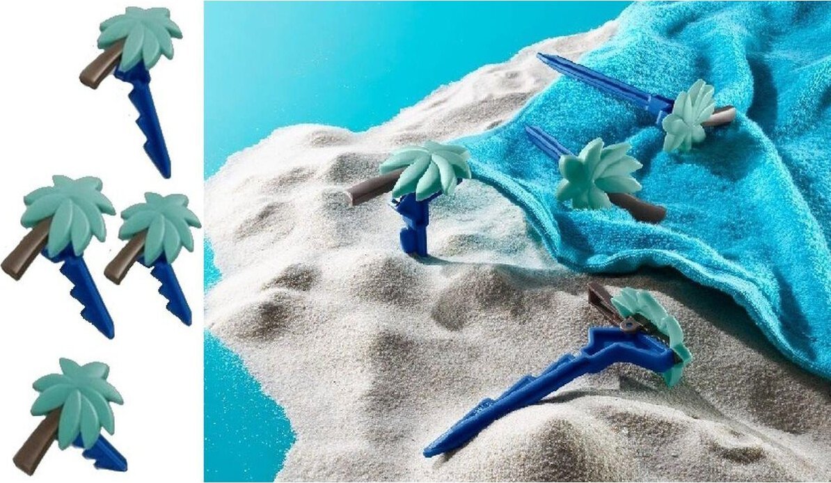 Victoria Sport Śledzie klipsy uchwyty do ręcznika plażowego koca 4 szt niebieskie palmy