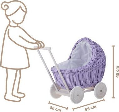 WickerPL LILI WIKLINOWY WÓZEK W KOLORZE lawendowym Z POŚCIELĄ 55X30 H45 CM