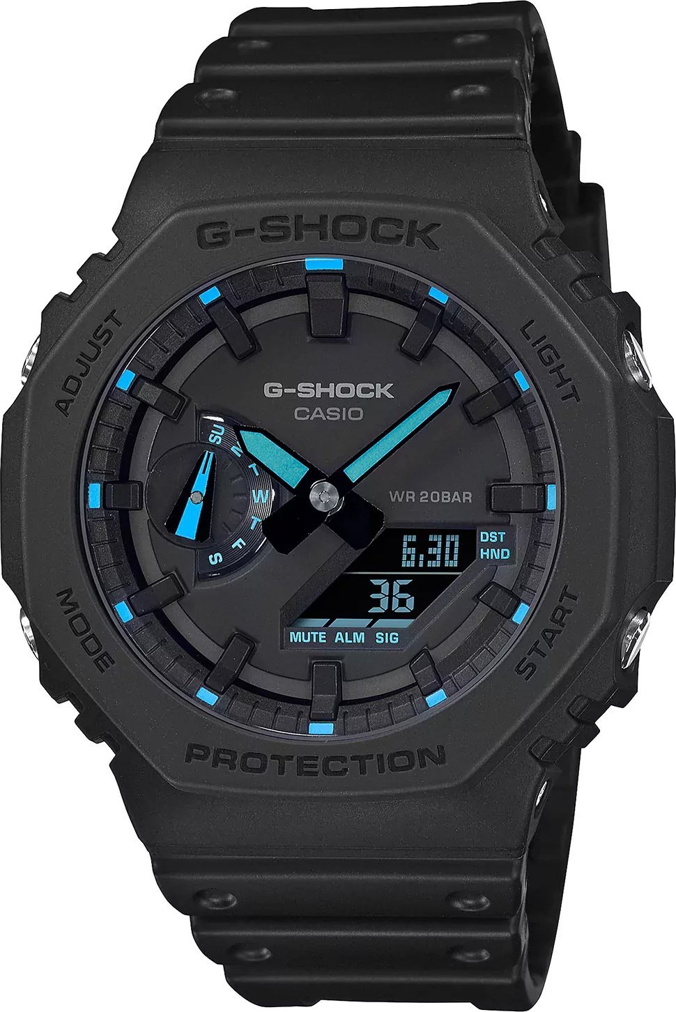 Zegarek Casio Zegarek G-SHOCK Casio Octagon Neon Accent Series "CasiOak" Carbon Core Guard GA-2100-1A2ER