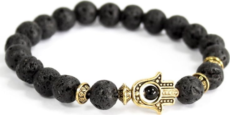 Lovrin Bransoletka Boho - Złota Hamsa - Kamień Lawa