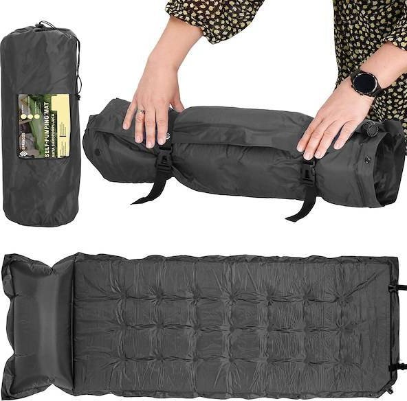 Springos Mata samopompująca 193 cm z poduszką mata turystyczna biwakowa z pokrowcem szara UNIWERSALNY