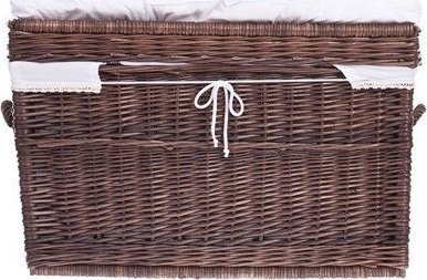 WickerPL KUFER Z WIKLINY ciemny SKRZYNIA Z WIEKIEM KOSZ NA BIELIZNĘ I ZABAWKI Z OBSZYCIEM 70X43 H44 CM