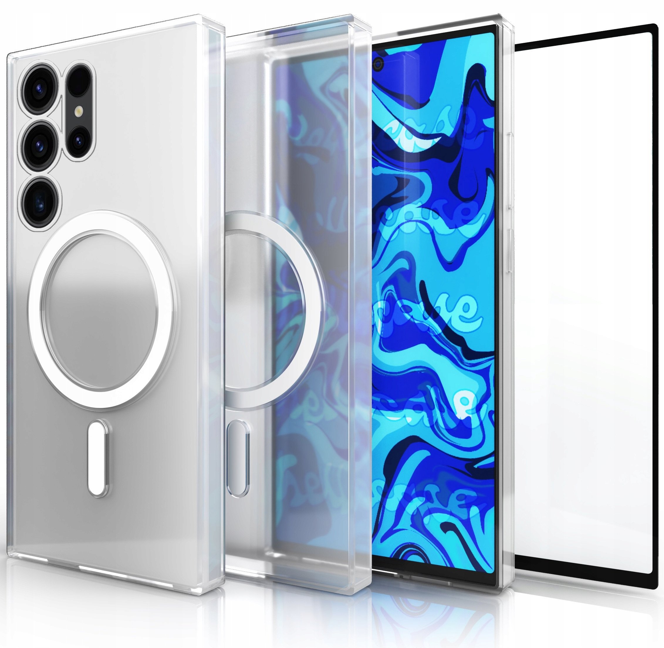 Etui Do Magsafe Do Galaxy S23 Ultra (Przezroczyste, Wzmacniane) Szkło 9H