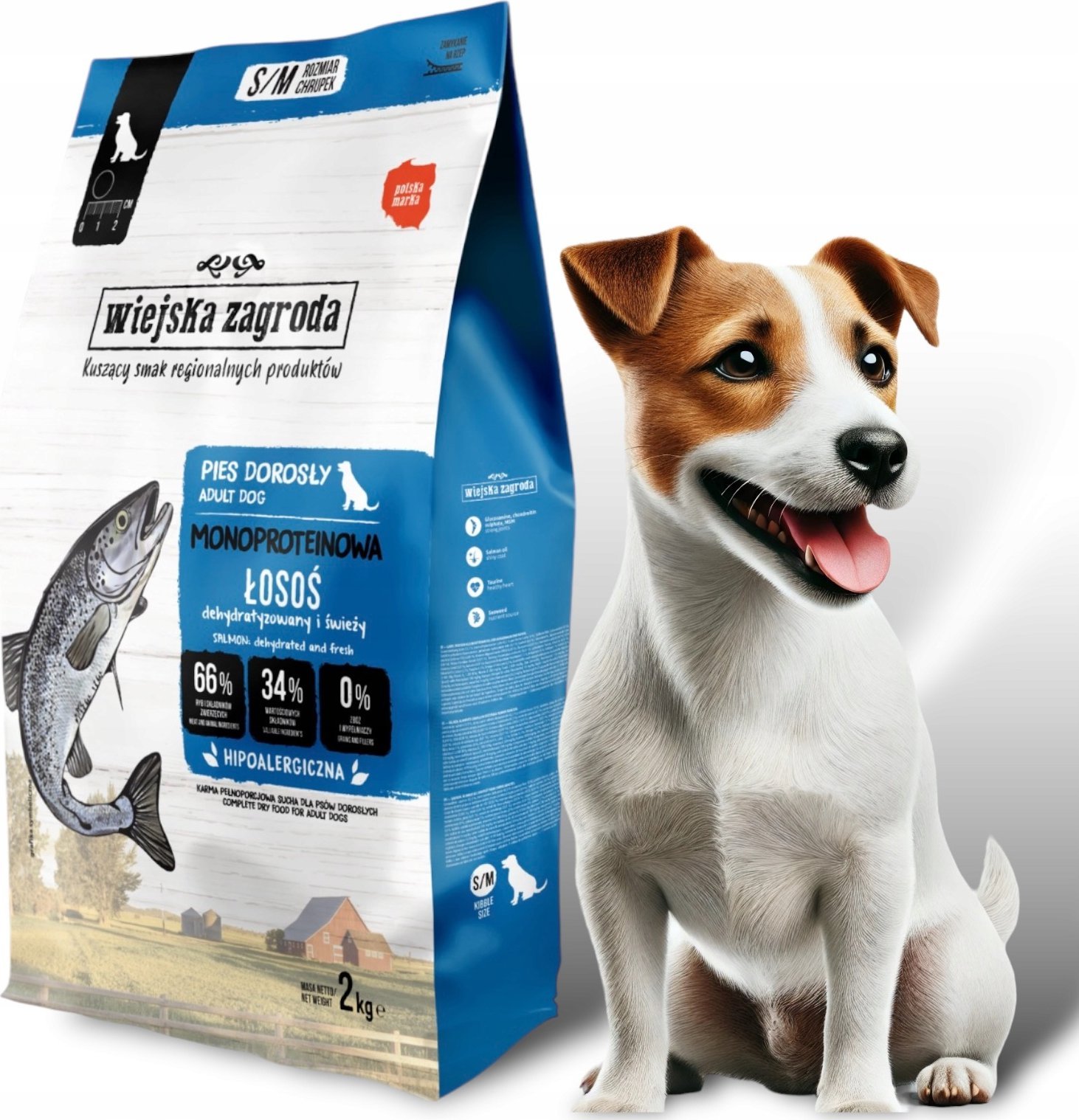 Wiejska Zagroda Karma sucha dla psa Monobiałkowa Łosoś (dorosły) chrupki S/M 2kg