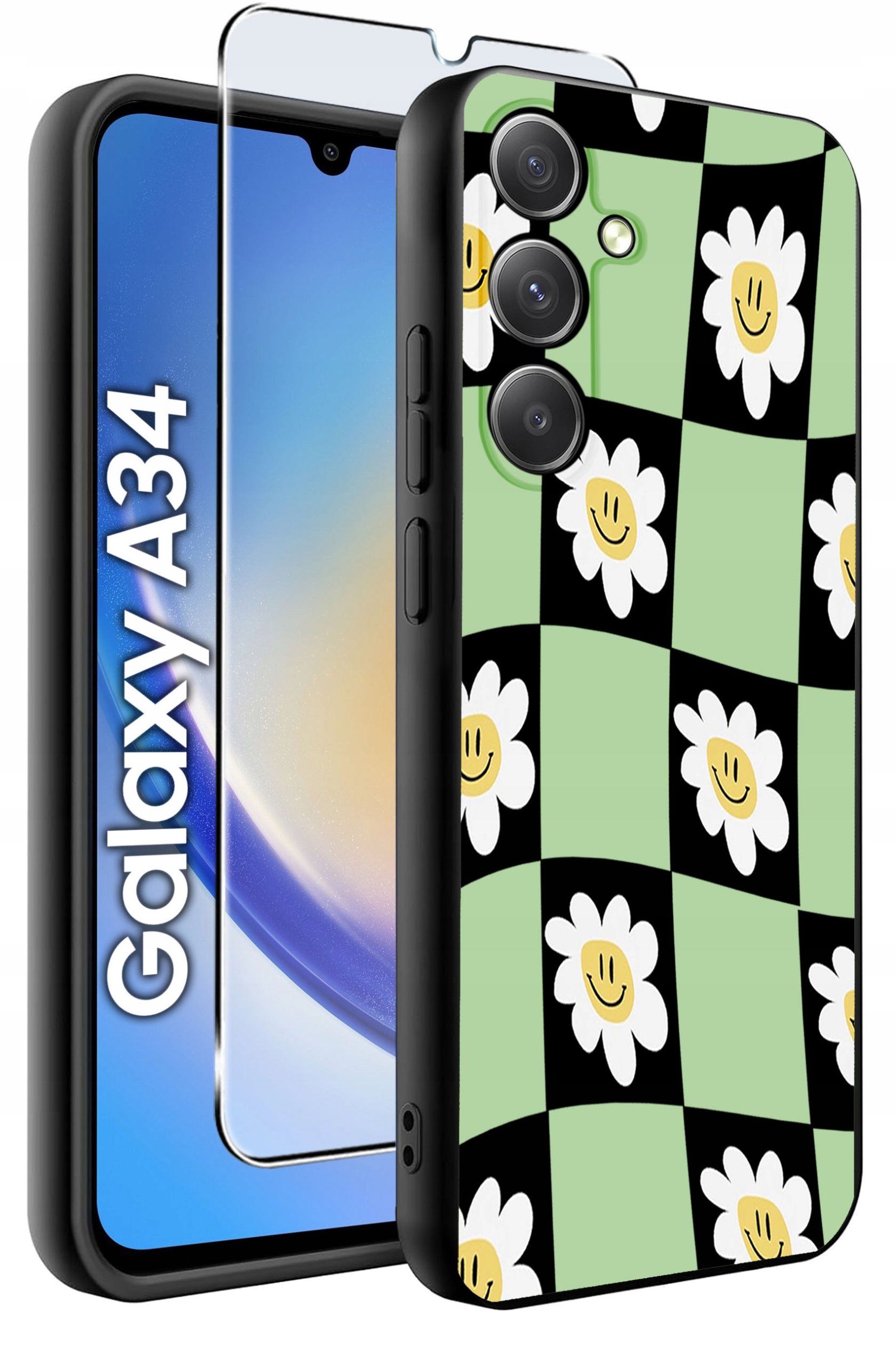 ETUI do Samsung A34 5G WZORY | SILIKONOWE MATT CASE + SZKŁO 9H