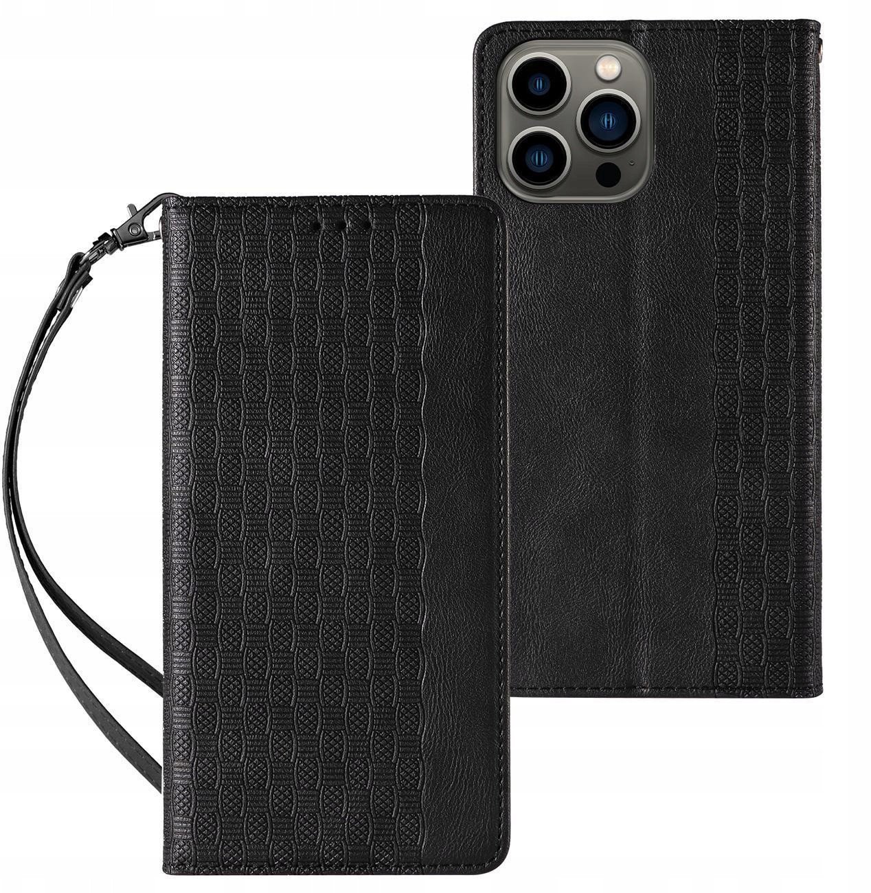 Magnet Strap Case etui do iPhone 13 Pro pokrowiec portfel + mini smycz zawieszka czarny