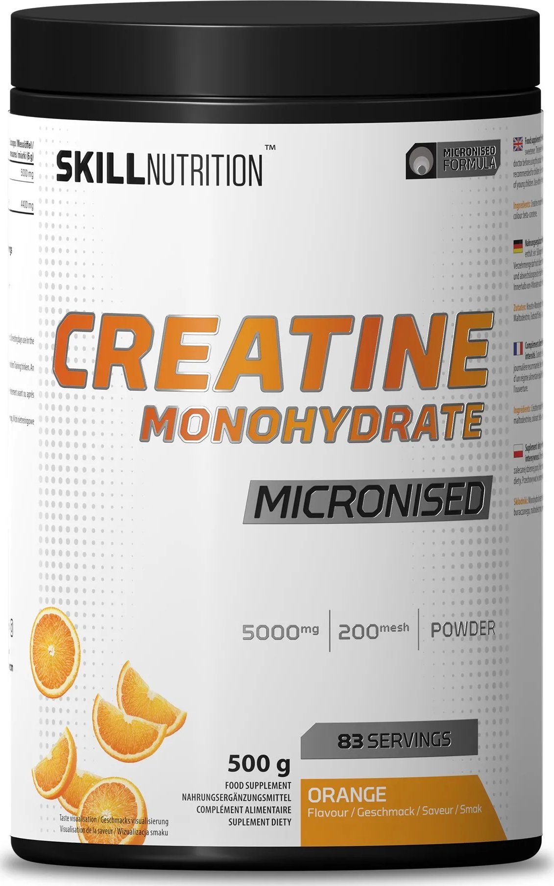 Skill - Kreatyna, Mikronizowany Monohydrat, Pomarańcza, Proszek, 500g