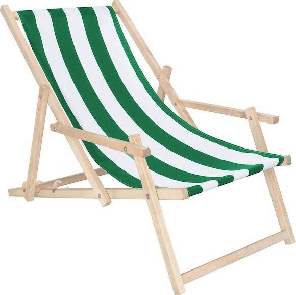 Springos Leżak drewniany z podłokietnikami zielono-białe pasy UNIWERSALNY