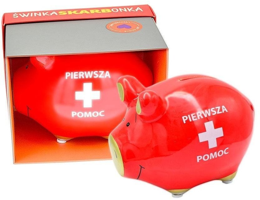 KUKARTKA Skarbonka mała świnka Pierwsza pomoc