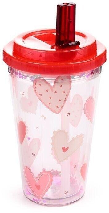 Kubek z podwójnymi ściankami pokrywką i słomką