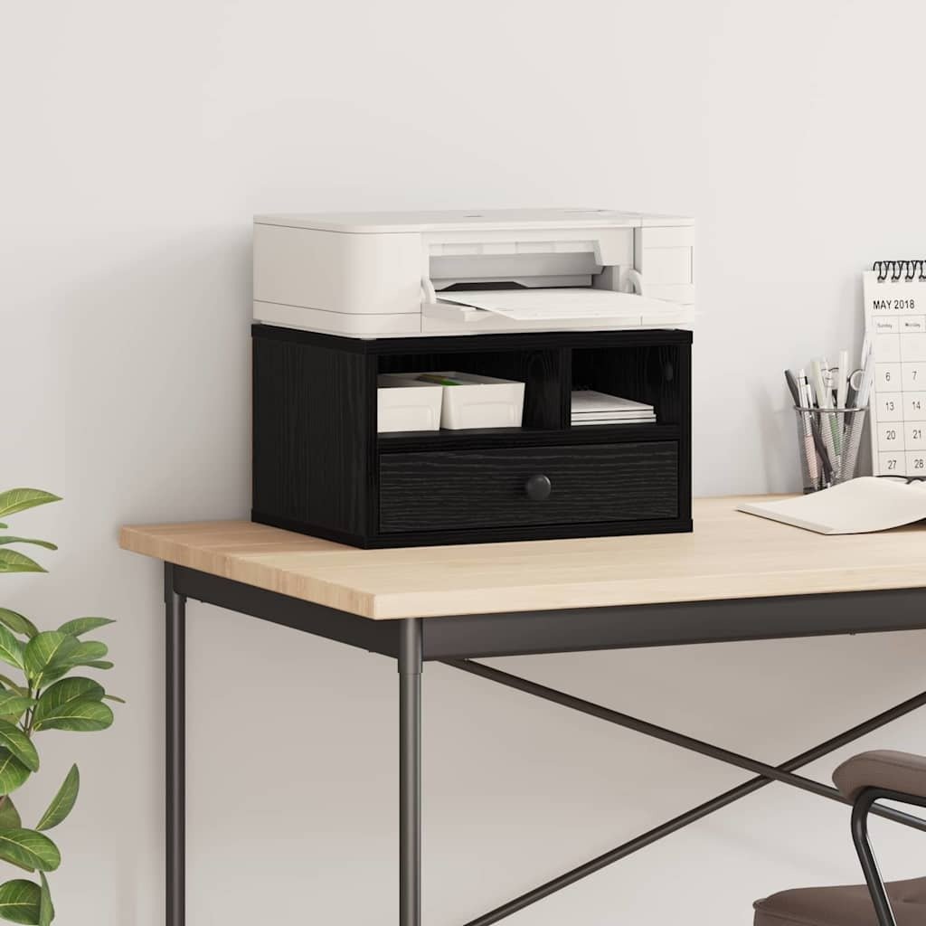 vidaXL Stojak na drukarkę z szufladą Czarny Dąb 40 x 32 x 24 cm