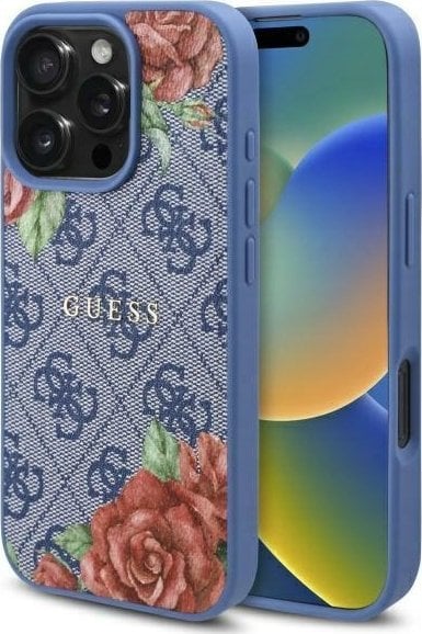 Guess GUHMP16XP4ROPEMCB iPhone 16 Pro Max 6.9" blue/blue hardcase 4G Flowers Print MagSafe