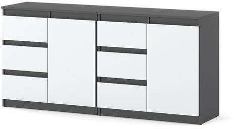 Komoda Szafka 160cm Zestaw 6 Szuflad Pojemna Salon Sypialnia Szary Biały