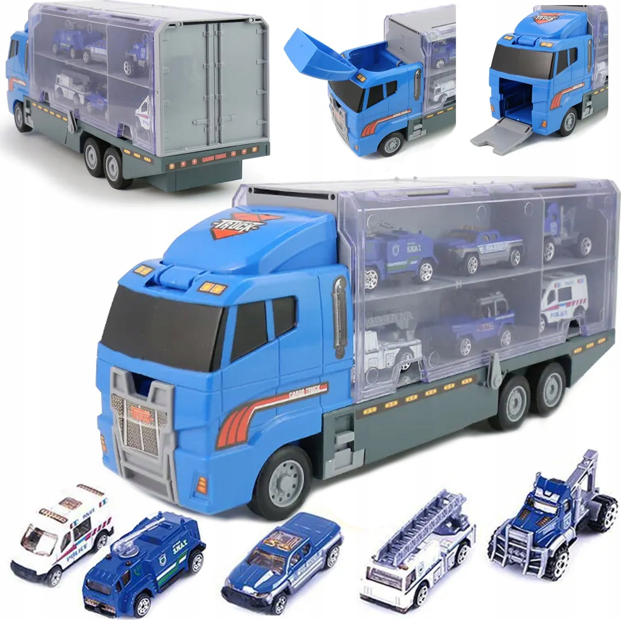 AMPQ Transporter ciężarówka tir laweta 6 szt. pojazdów policyjnych | Bezpieczne zakupy! Szybka wysyłka! oryginalne, zaplombowane pudełko!