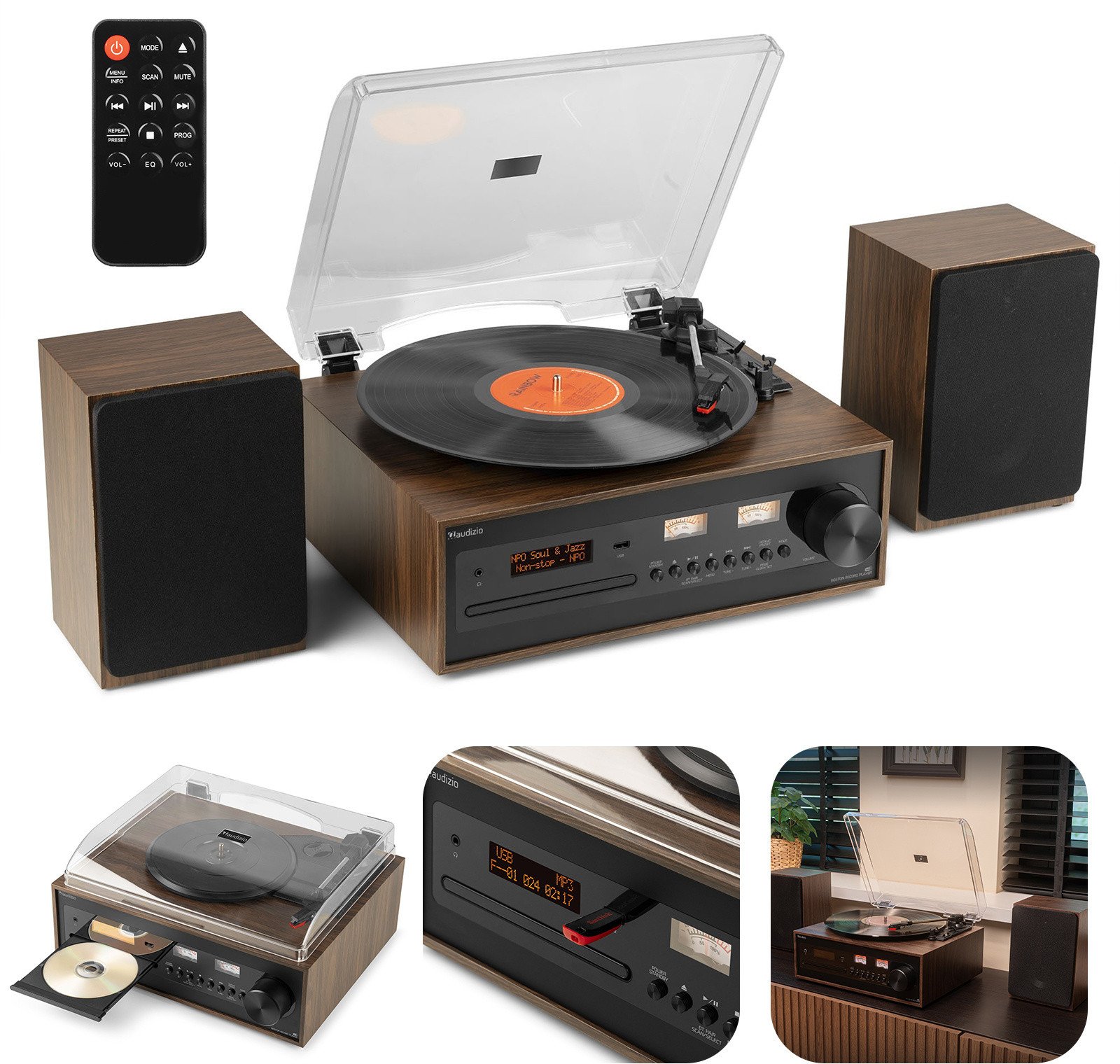 Gramofon retro Boston CD USB radio DAB głośniki Audizio one size