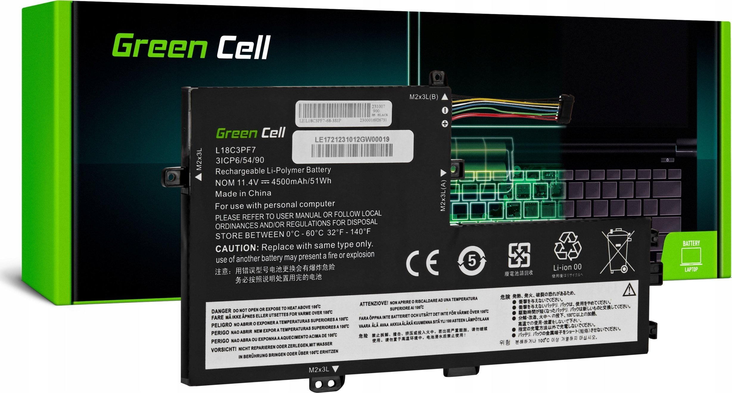 Bateria Green Cell GREEN CELL battery L18C3PF7 11.4V 4500mAh for Lenovo IdeaPad C340-14 S340-15