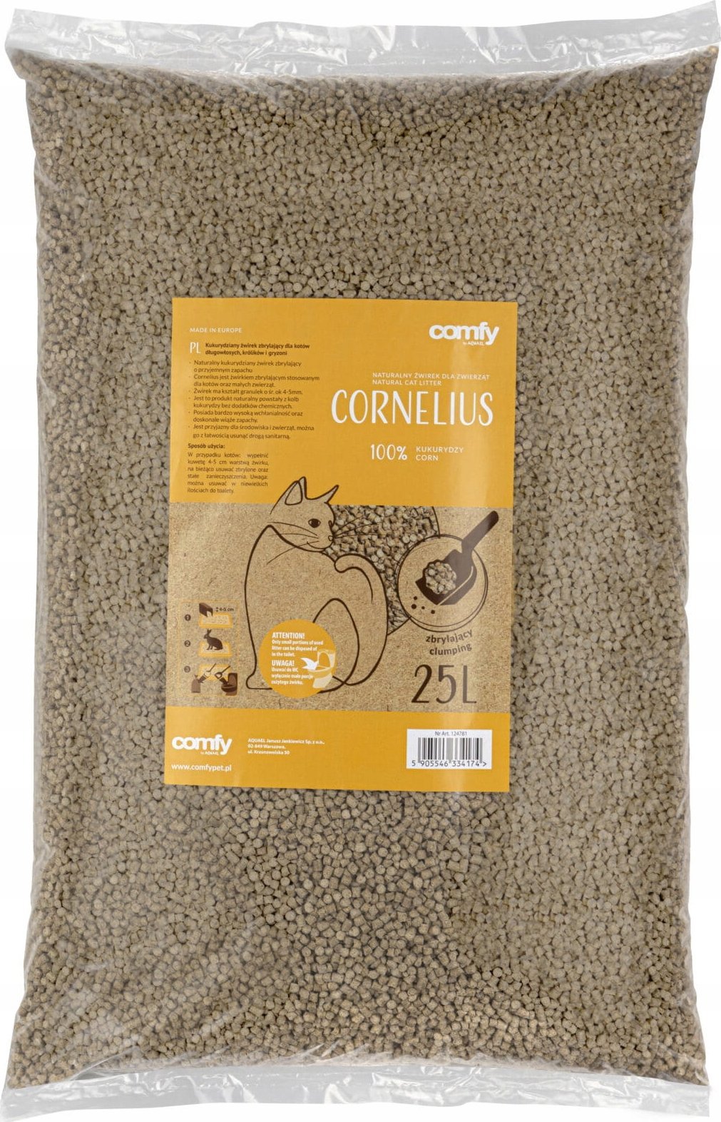 Żwirek dla kota Aquael Aquael Comfy Cornelius Natural 25L kukurūzinis kraikas
