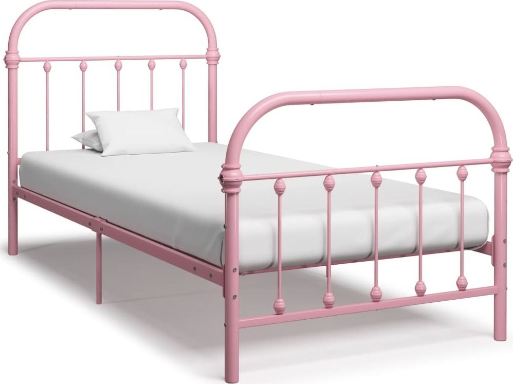vidaXL Rama łóżka, różowa, metalowa, 90 x 200 cm
