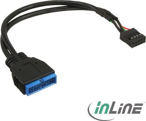 InLine USB 19 pin - USB 9 pin, 0.3m, Czarny (33449M)