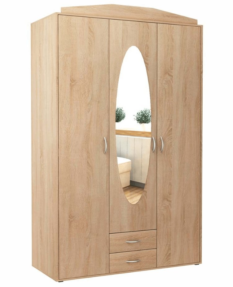 Szafa trzydrzwiowa, do sypialni, Classic, 127x55x201 cm, dąb sonoma, mat | TYLETEGOTU