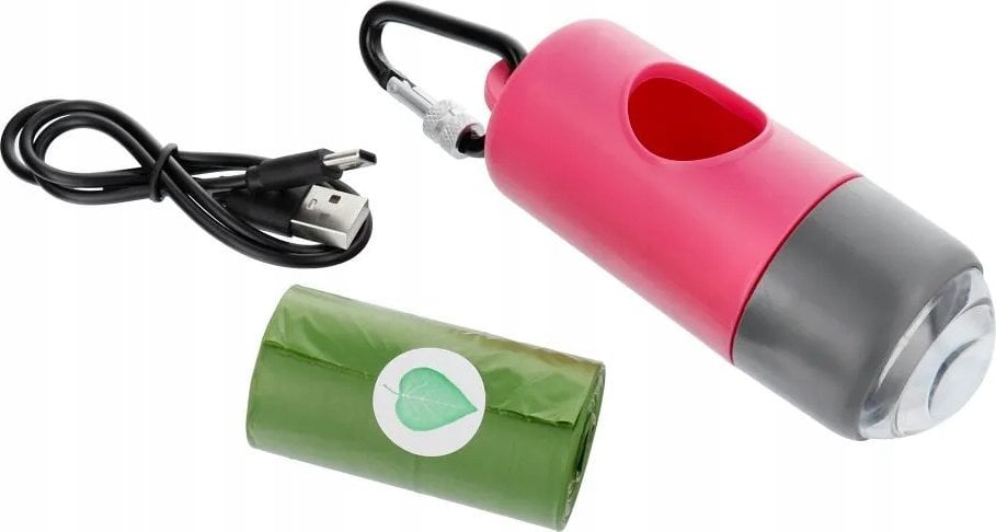 Dozownik worków na psie odchody z karabińczykiem i latarką LLFG24033 pink