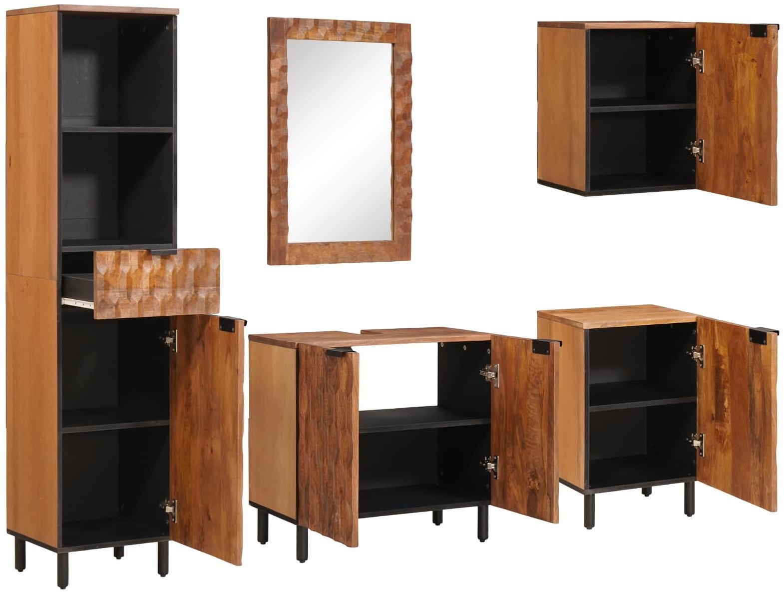 vidaXL Zestawy łazienkowe Brązowy winyl akacjowe Drewno z mango