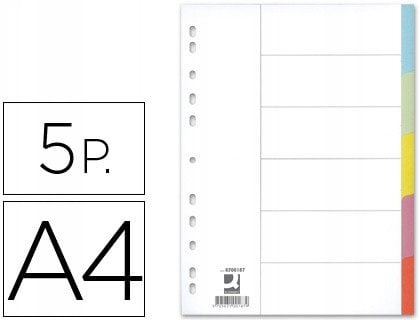 Przekładki Q-CONNECT, karton, A4, 223x297mm, 5 kart, mix kolorów