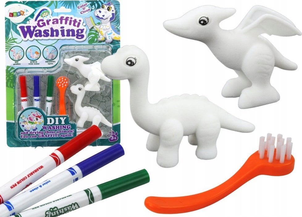 LeanToys Zestaw Artystyczny DIY Dinozaury Figurki 2szt Pisaki Szczotka
