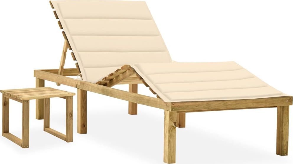 vidaXL Leżak ogrodowy ze stolikiem i poduszką, impregnowana sosna