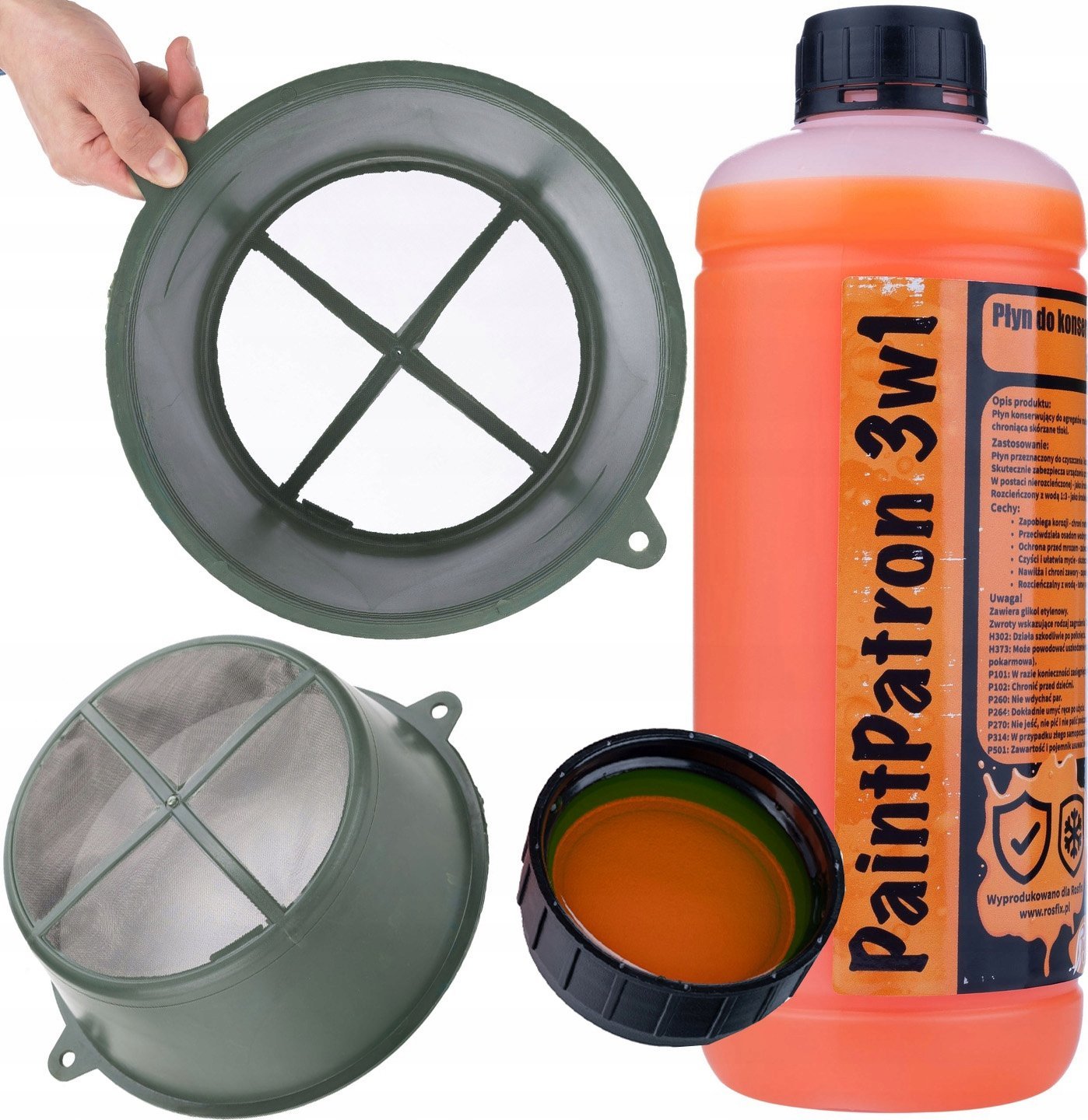 Rosfix PŁYN KONSERWUJACY CZYSZCZĄCY DO AGREGATU MALARSKIEGO 1L +SITO 300x230x110MM