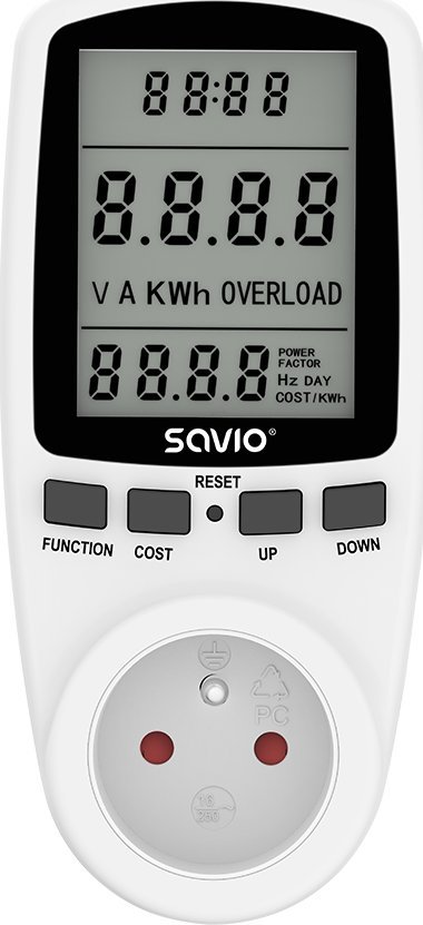 Savio Watomierz, kalkulator energii z wywietlaczem LCD, 16A, 3680W, AE-01