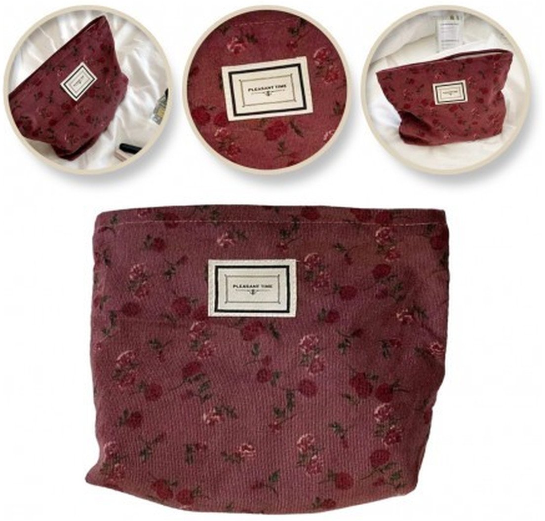 Ecarla Kosmetyczka ks118 bordowa w czerwone kwiatuszki