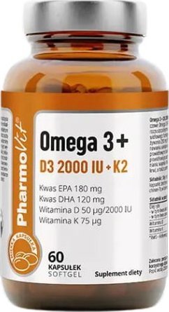 Pharmovit OMEGA 3 + WITAMINY D3 + K2 BEZGLUTENOWE 60 KAPSUŁEK - PHARMOVIT (CLEAN LABEL)
