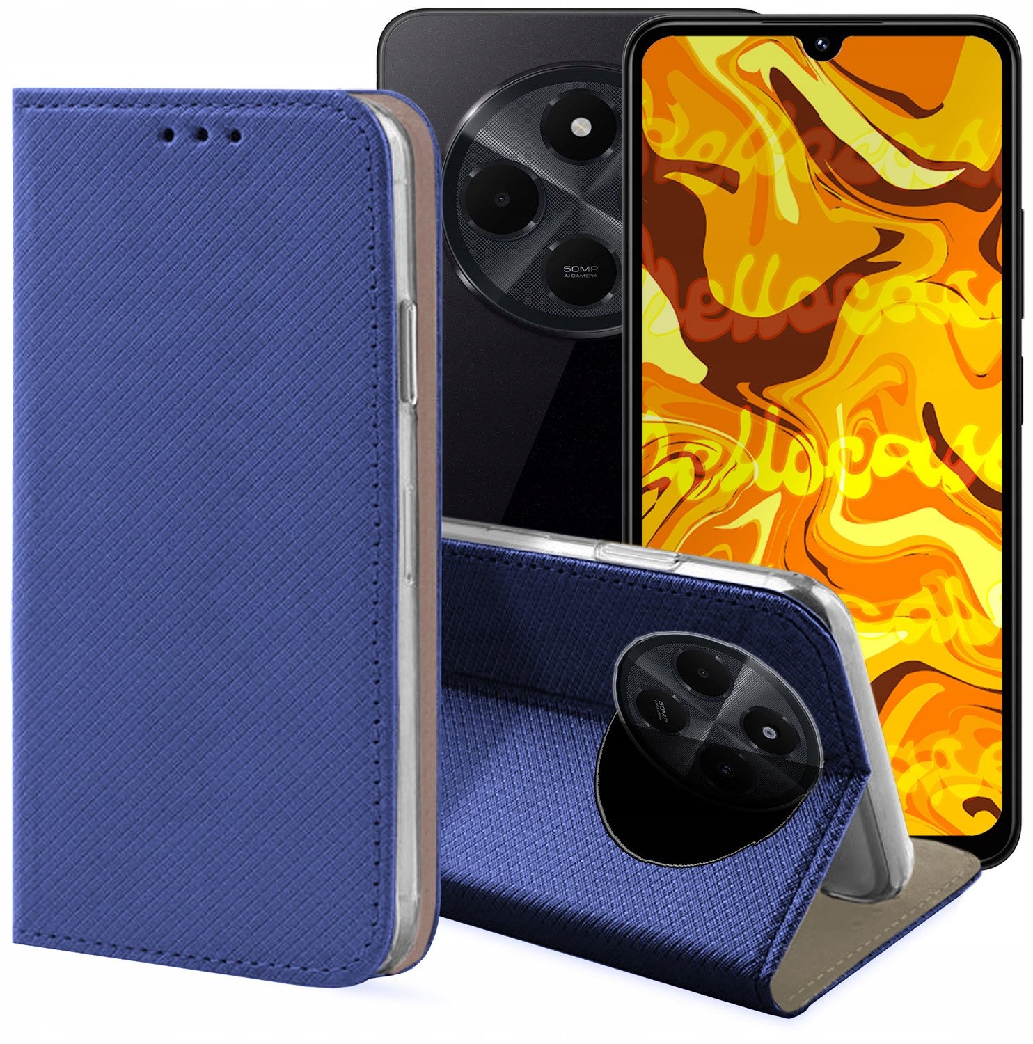 ETUI Z KLAPKĄ DO XIAOMI REDMI 14C 4G / 5G / REDMI A4 / POCO C75 GRANATOWE