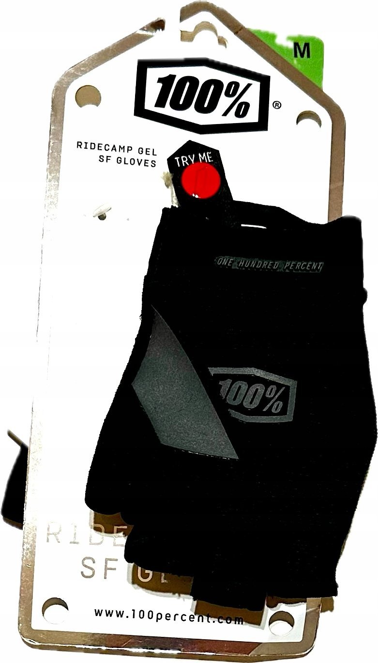 100% Rękawiczki 100% RIDECAMP GEL Short Finger Gloves Black - M (długość dłoni 187-193 mm) (NEW)