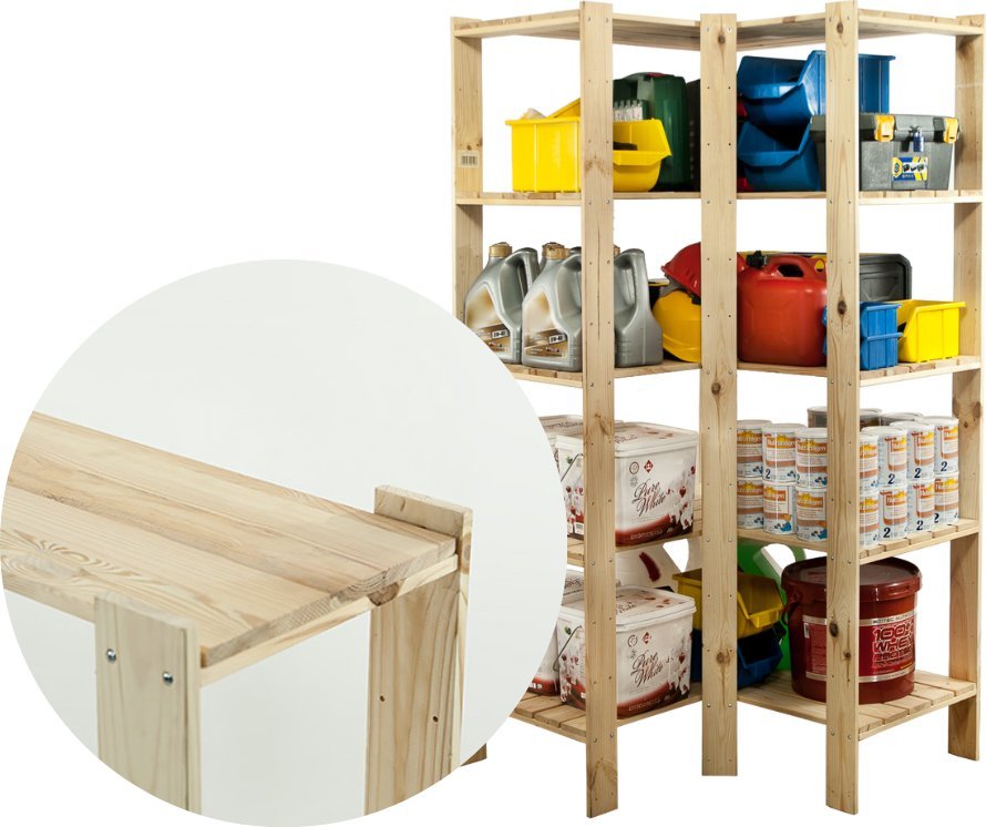 Wamar-Sosenka MAXI Regał Narożny Drewniany 166,4x85x50 cm 5 Półek pełnych Surowy Drewno sosnowe Naturalny MAXI-4WP+ / Wamar-Sosenka