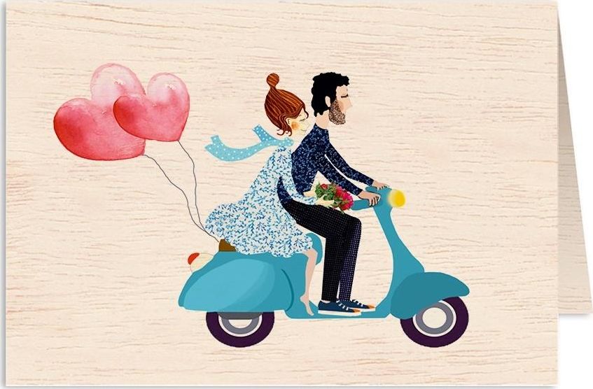 Cozywood Karnet drewniany C6 + koperta Ślub skuter