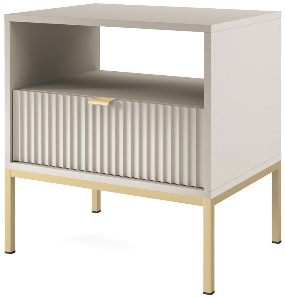 Stolik nocny Kioto w kolorze cashmere i złotymi nóżkami