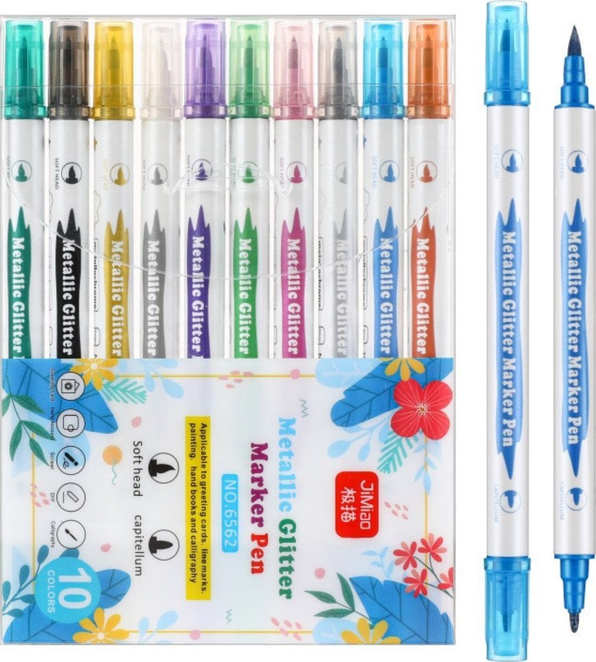 Lean Zestaw Pisaków Metalicznych Z Brokatem Kolorowe Dwustronne 10 Szt