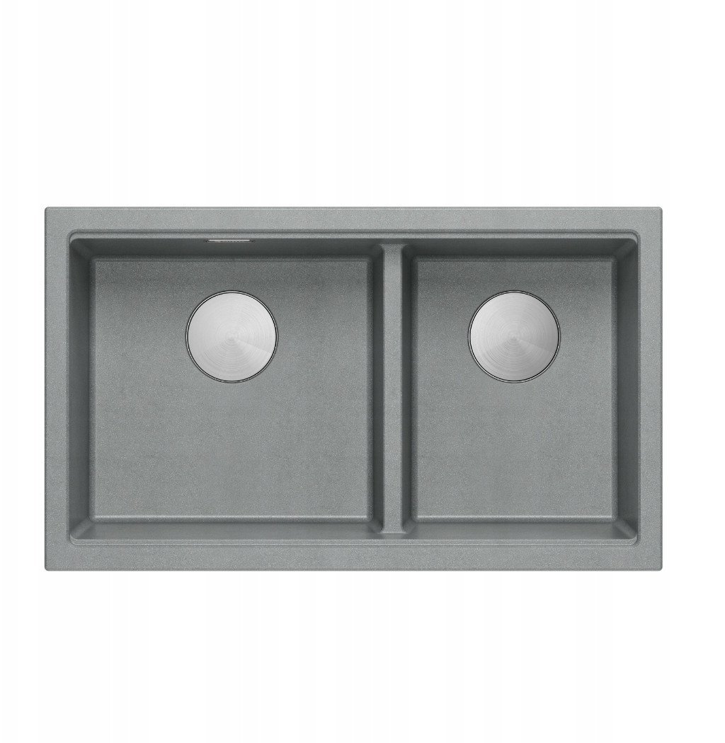 QUADRON | LOGAN 120 | granitowy zlewozmywak kuchenny SILVER STONE + STAL | wymiar: 76 x 45 x 23,5 cm | 2-komorowy wpuszczany | podbudowa szafki od: 80