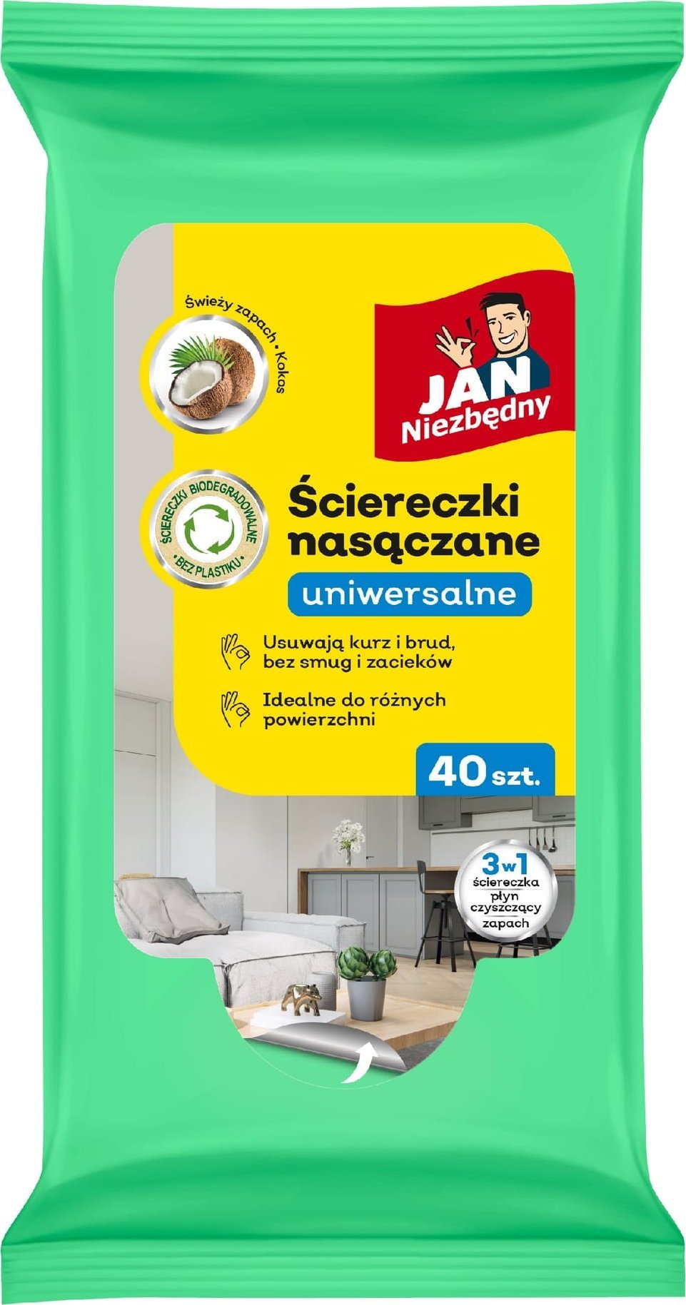 JAN NIEZBĘDNY Ściereczki nasączane uniwersalne 3w1 1op.-40 sztuk