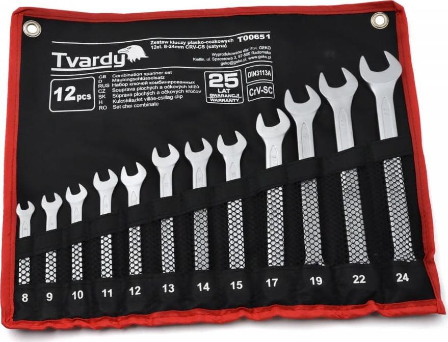 Geko ZESTAW KLUCZY PŁASKO-OCZKOWYCH 12EL. 8-24MM CRV-CS (SATYNA)(12) T00651 GEKO